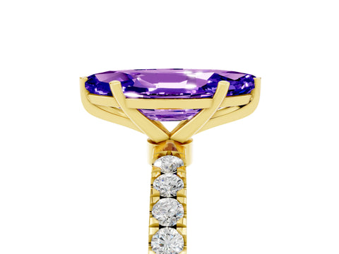 Yellow gold Marquise Cut Tanzanite Solitaire Ring with Pavé Accents and Four-Prong Setting_5