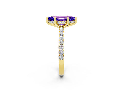 Yellow gold Marquise Cut Tanzanite Solitaire Ring with Pavé Band and Four-Prong Setting_26