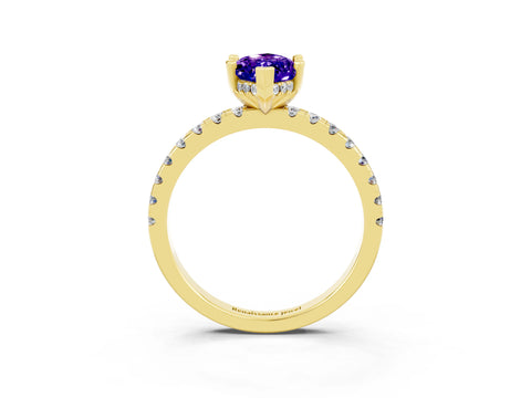 Yellow gold Marquise Cut Tanzanite Solitaire Ring with Pavé Band and Four-Prong Setting_27