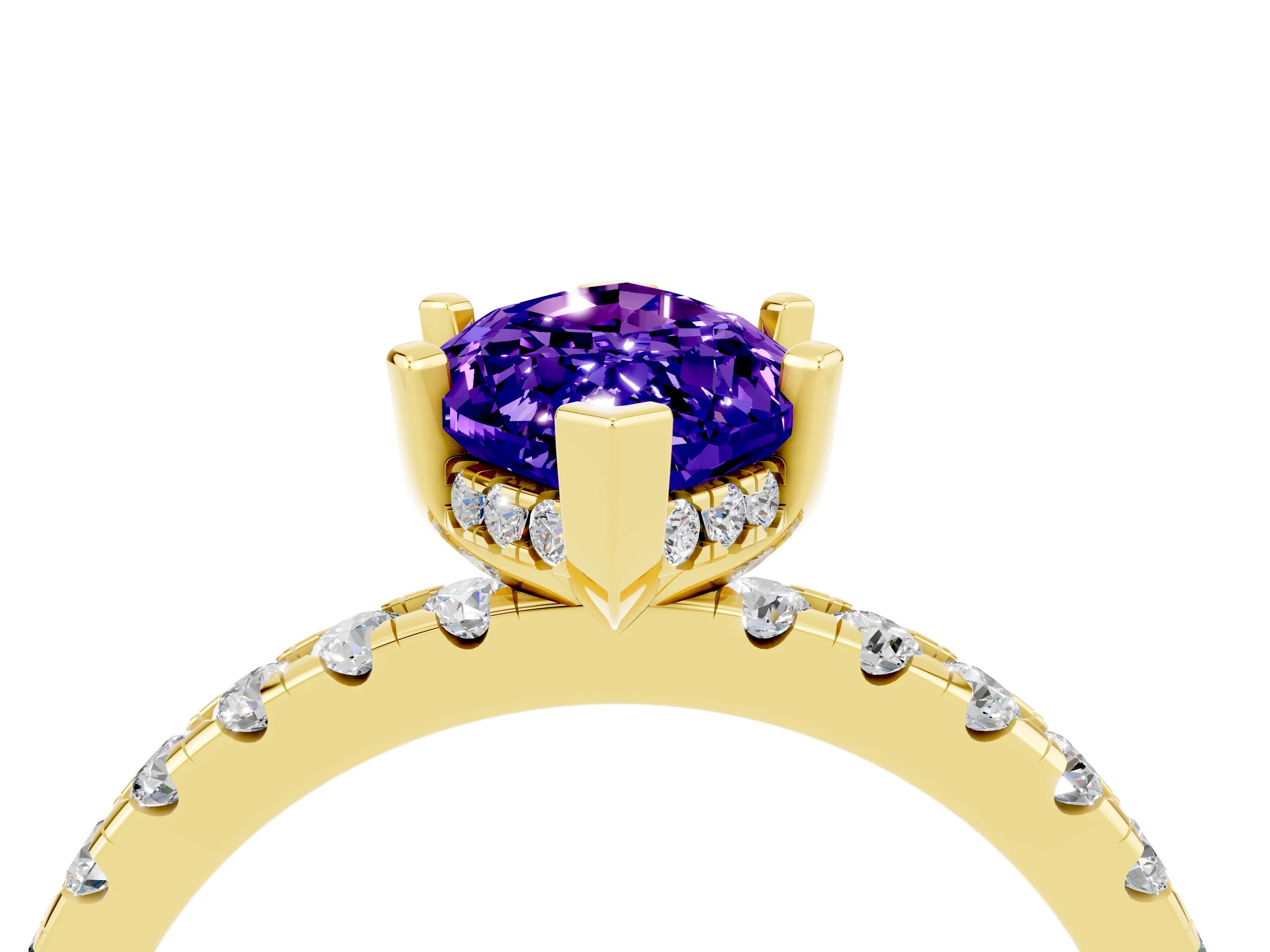 Yellow gold Marquise Cut Tanzanite Solitaire Ring with Pavé Band and Four-Prong Setting_28