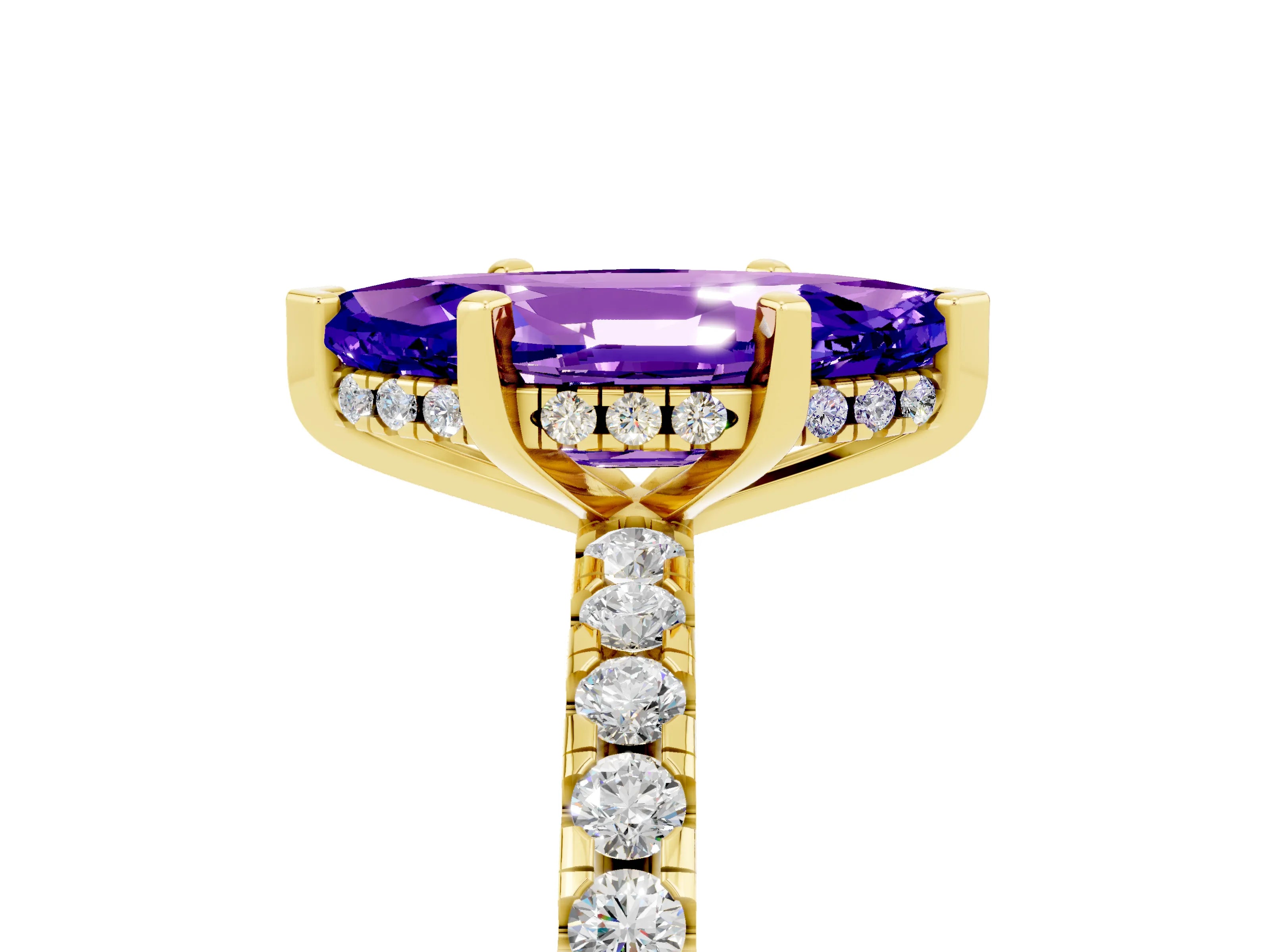 Yellow gold Marquise Cut Tanzanite Solitaire Ring with Pavé Band and Four-Prong Setting_29
