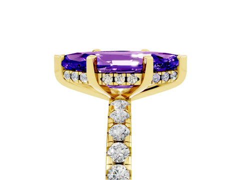 Yellow gold Marquise Cut Tanzanite Solitaire Ring with Pavé Band and Four-Prong Setting_29