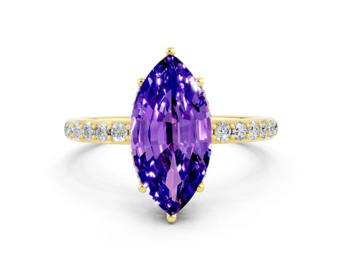 Yellow gold Marquise Cut Tanzanite Solitaire Ring with Pavé Band and Hidden Halo_12