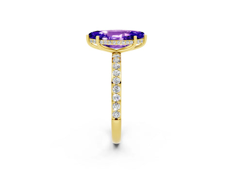 Yellow gold Marquise Cut Tanzanite Solitaire Ring with Pavé Band and Hidden Halo_14