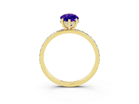 Yellow gold Marquise Cut Tanzanite Solitaire Ring with Pavé Band and Hidden Halo_15
