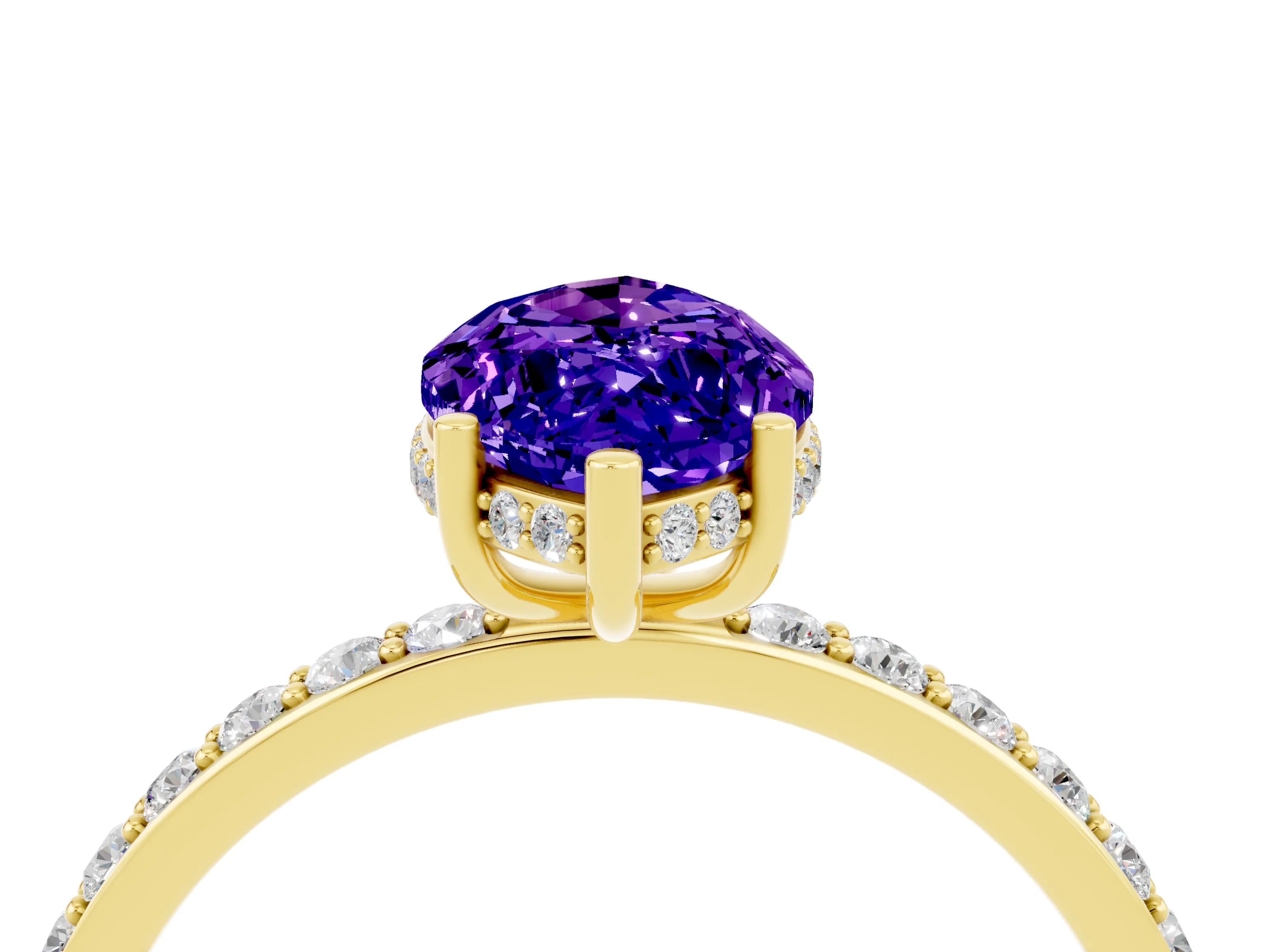 Yellow gold Marquise Cut Tanzanite Solitaire Ring with Pavé Band and Hidden Halo_16
