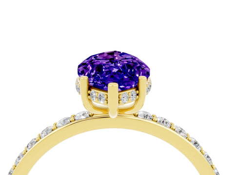 Yellow gold Marquise Cut Tanzanite Solitaire Ring with Pavé Band and Hidden Halo_16