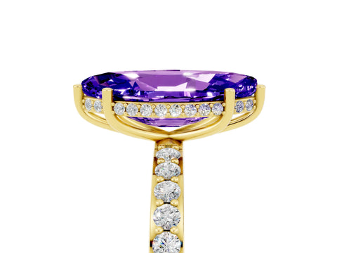 Yellow gold Marquise Cut Tanzanite Solitaire Ring with Pavé Band and Hidden Halo_17