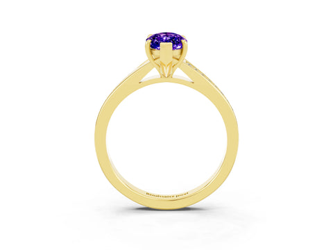 Yellow gold Marquise Cut Tanzanite Solitaire Ring with Pavé Band and Prong Setting_15