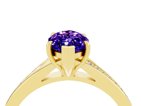 Yellow gold Marquise Cut Tanzanite Solitaire Ring with Pavé Band and Prong Setting_16
