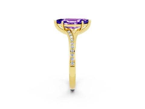 Yellow gold Marquise Cut Tanzanite Solitaire Ring with Pavé Band and Prong Setting_2