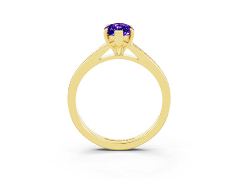 Yellow gold Marquise Cut Tanzanite Solitaire Ring with Pavé Band and Prong Setting_3