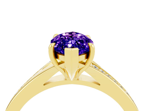 Yellow gold Marquise Cut Tanzanite Solitaire Ring with Pavé Band and Prong Setting_4