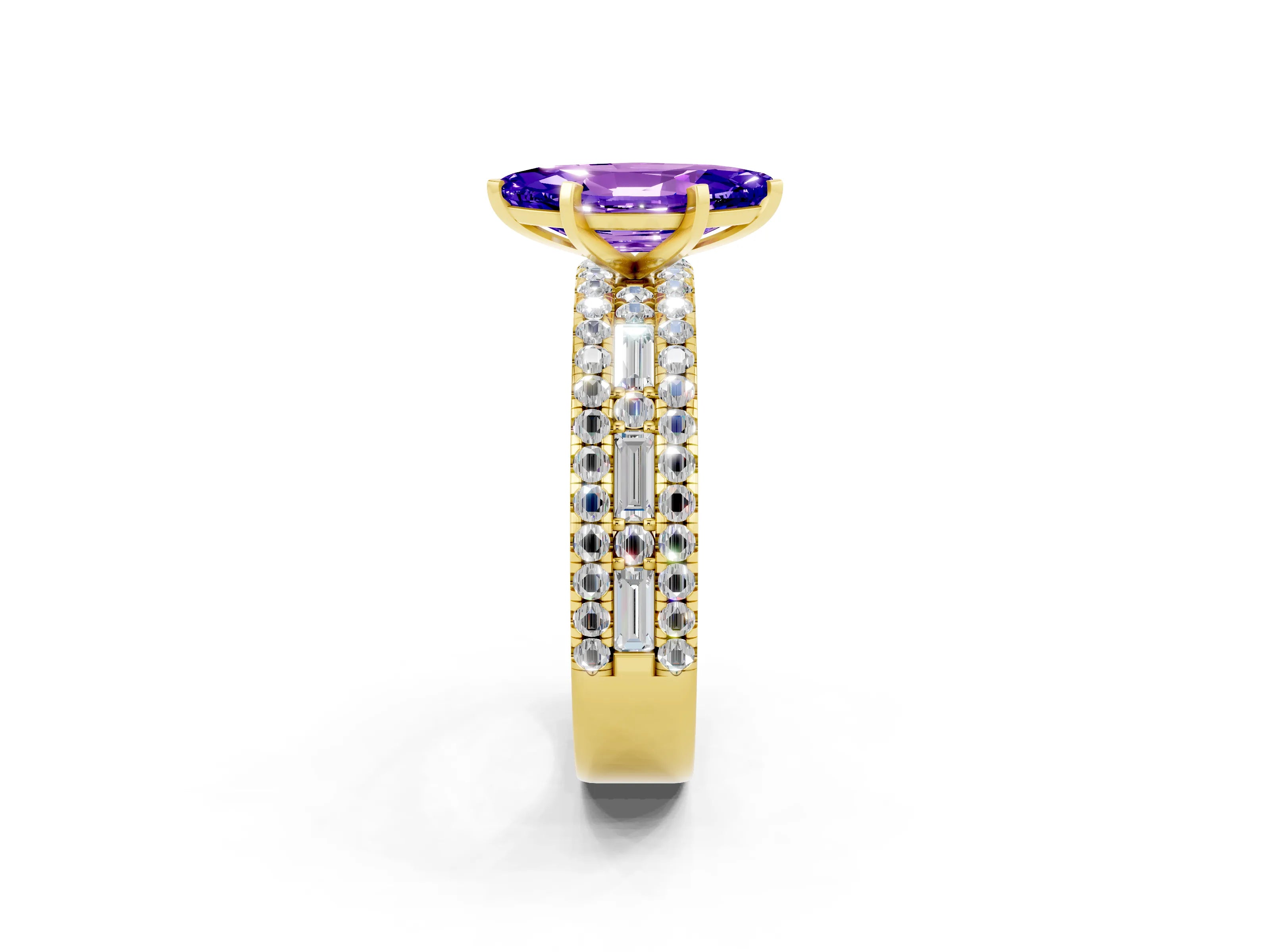 Yellow gold Marquise Cut Tanzanite Solitaire Ring with Pavé and Channel Set Band_2