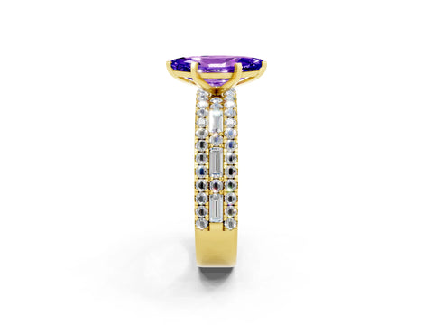 Yellow gold Marquise Cut Tanzanite Solitaire Ring with Pavé and Channel Set Band_2
