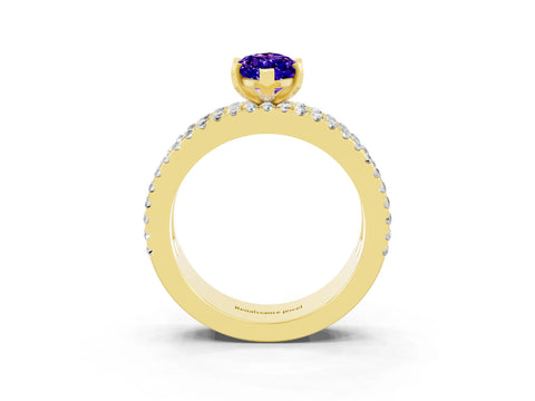 Yellow gold Marquise Cut Tanzanite Solitaire Ring with Pavé and Channel Set Band_3