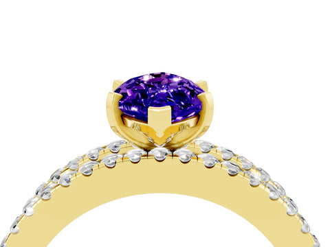 Yellow gold Marquise Cut Tanzanite Solitaire Ring with Pavé and Channel Set Band_4