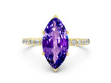 Yellow gold Marquise Cut Tanzanite Solitaire Ring with Pave Band and Four Prong Setting_24