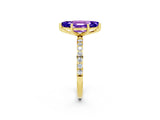 Yellow gold Marquise Cut Tanzanite Solitaire Ring with Pave Band and Four Prong Setting_26