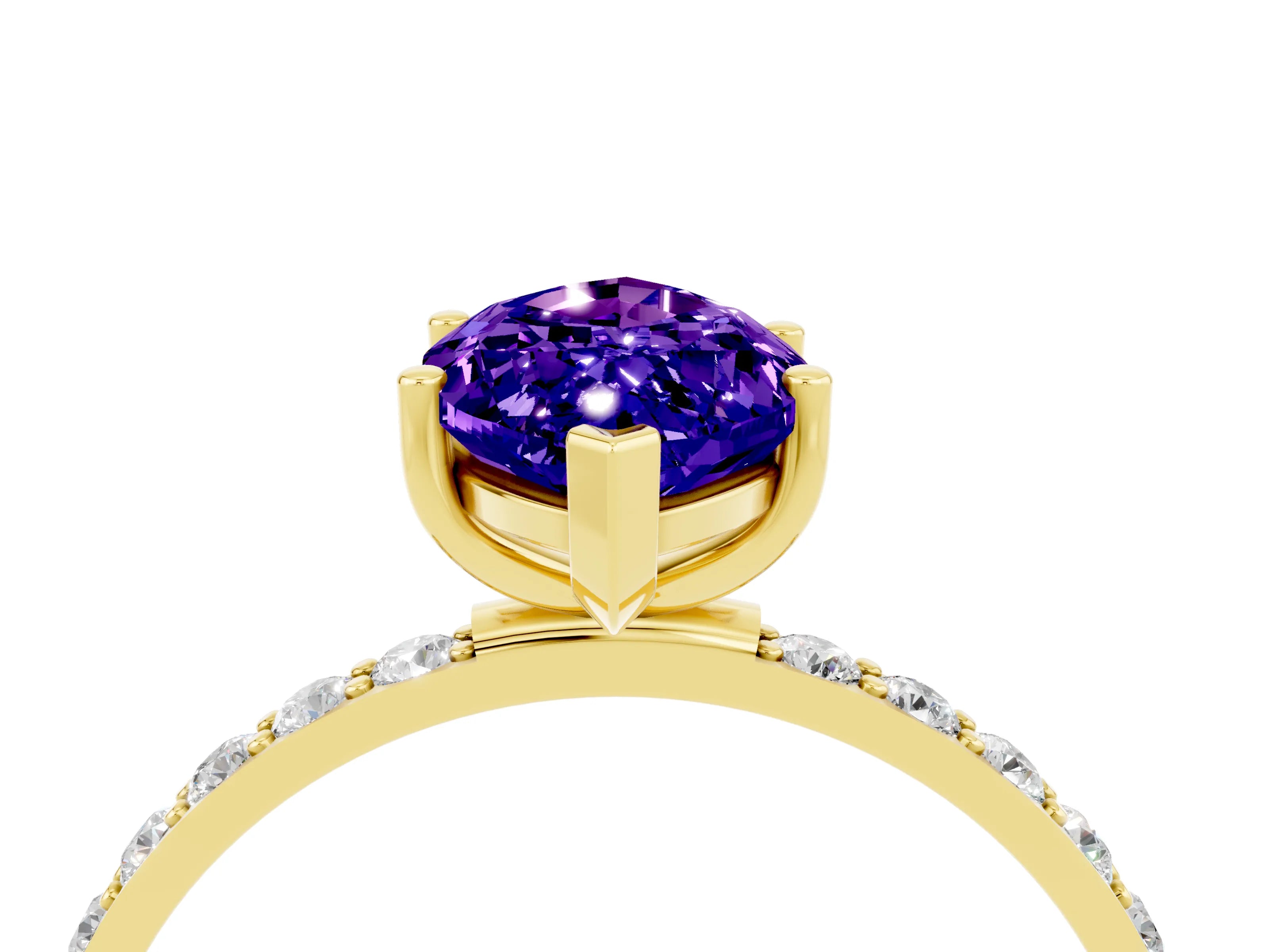 Yellow gold Marquise Cut Tanzanite Solitaire Ring with Pave Band and Four Prong Setting_28