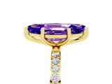 Yellow gold Marquise Cut Tanzanite Solitaire Ring with Pave Band and Four Prong Setting_29