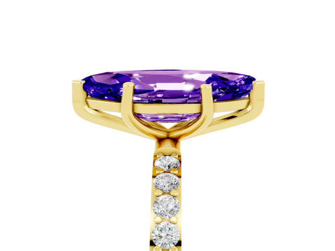 Yellow gold Marquise Cut Tanzanite Solitaire Ring with Pave Band and Four Prong Setting_29