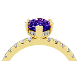 Yellow gold Marquise Cut Tanzanite Solitaire Ring with Round  Pavé Band and Four-Prong Setting_40