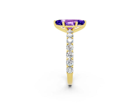 Yellow gold Marquise Cut Tanzanite Solitaire Ring with Shared Prong Pavé Band and Four-Prong Setting_2