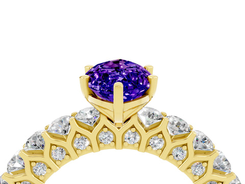 Yellow gold Marquise Cut Tanzanite Solitaire Ring with Shared Prong Pavé Band and Four-Prong Setting_4