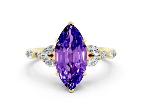Yellow gold Marquise Cut Tanzanite Solitaire Ring with Side Stones and Four-Prong Setting_12