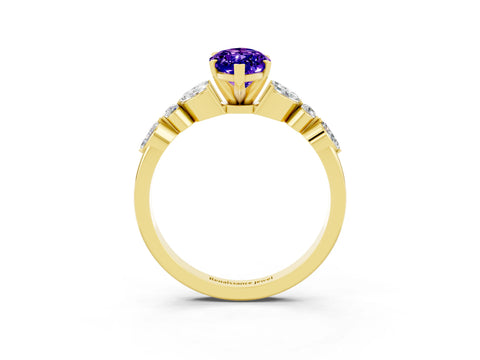 Yellow gold Marquise Cut Tanzanite Solitaire Ring with Side Stones and Four-Prong Setting_15