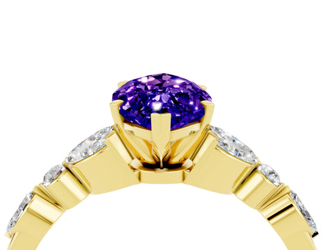 Yellow gold Marquise Cut Tanzanite Solitaire Ring with Side Stones and Four-Prong Setting_16