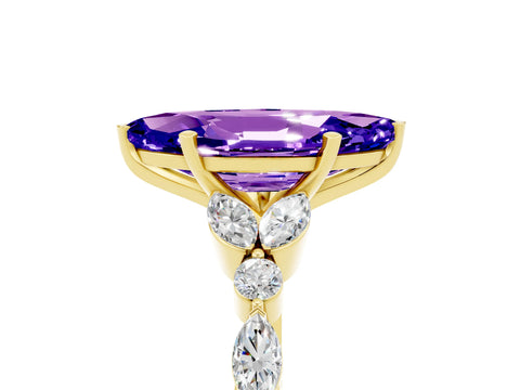 Yellow gold Marquise Cut Tanzanite Solitaire Ring with Side Stones and Four-Prong Setting_17