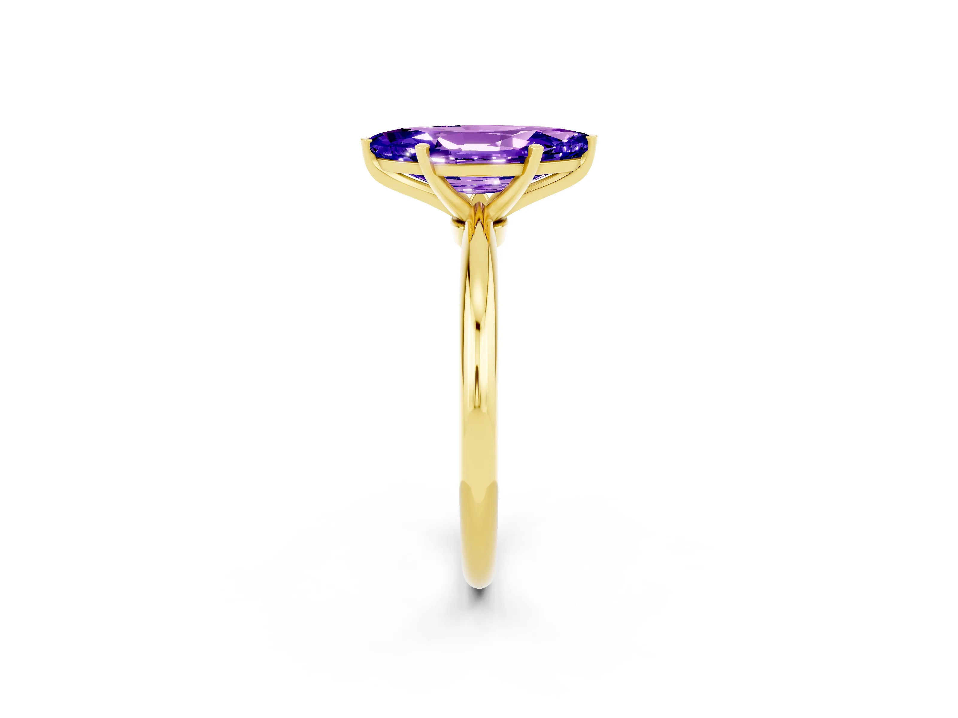 Yellow gold Marquise Cut Tanzanite Solitaire Ring with Six-Prong Setting and Classic Band_2
