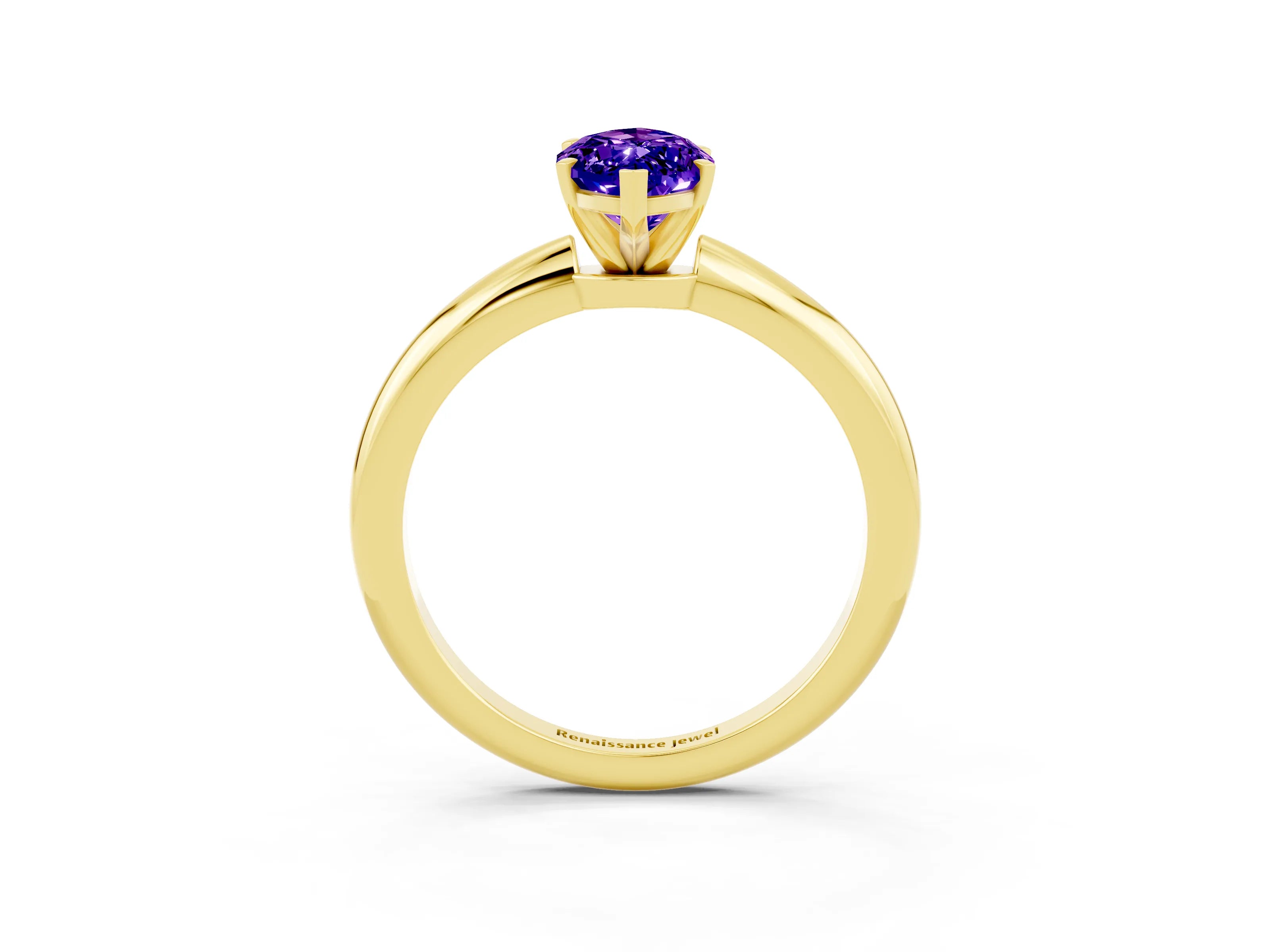 Yellow gold Marquise Cut Tanzanite Solitaire Ring with Six-Prong Setting and Classic Band_3