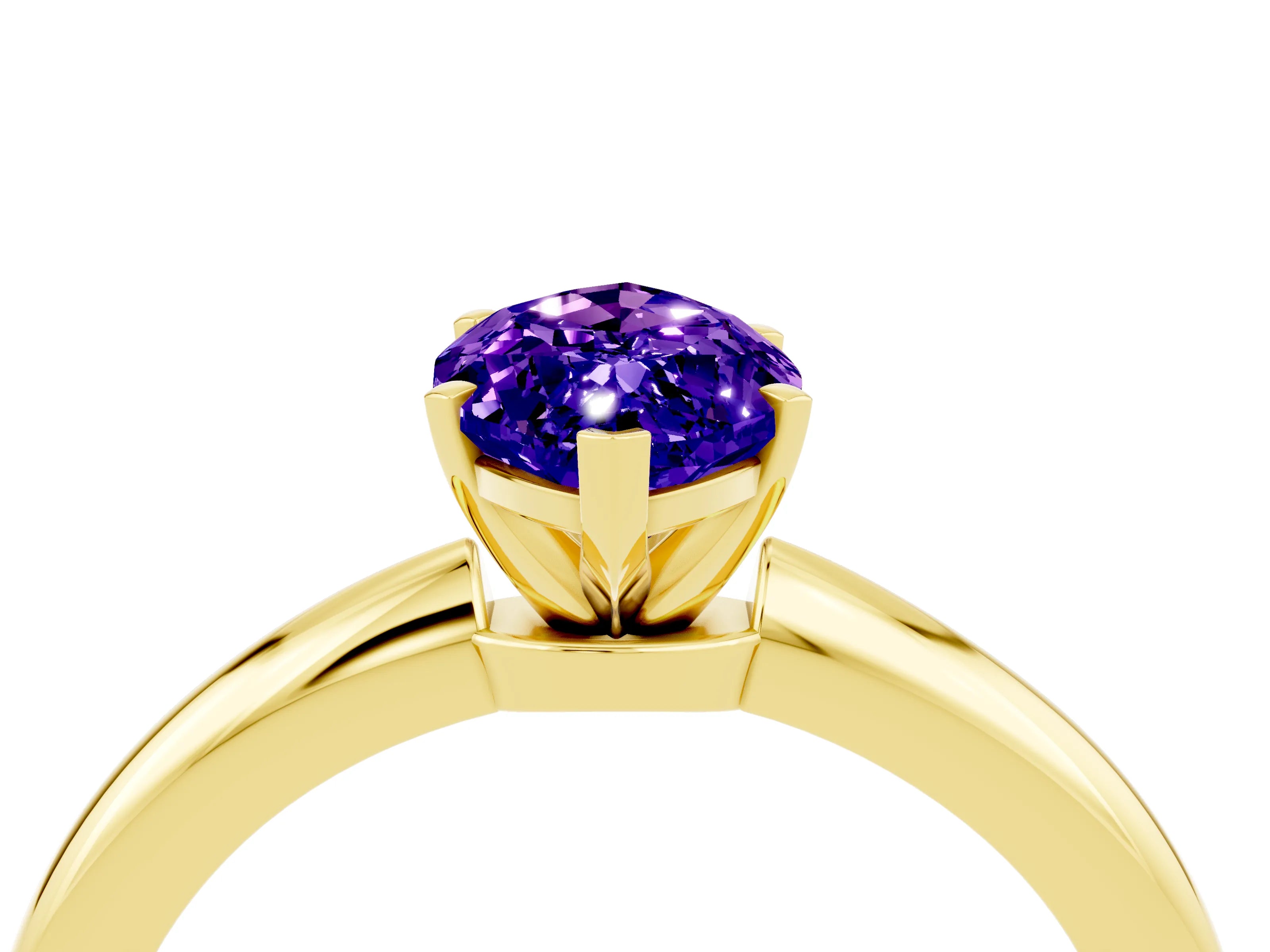 Yellow gold Marquise Cut Tanzanite Solitaire Ring with Six-Prong Setting and Classic Band_4
