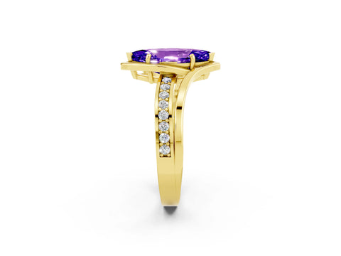 Yellow gold Marquise Cut Tanzanite Solitaire Ring with Split Shank and Prong Setting_2