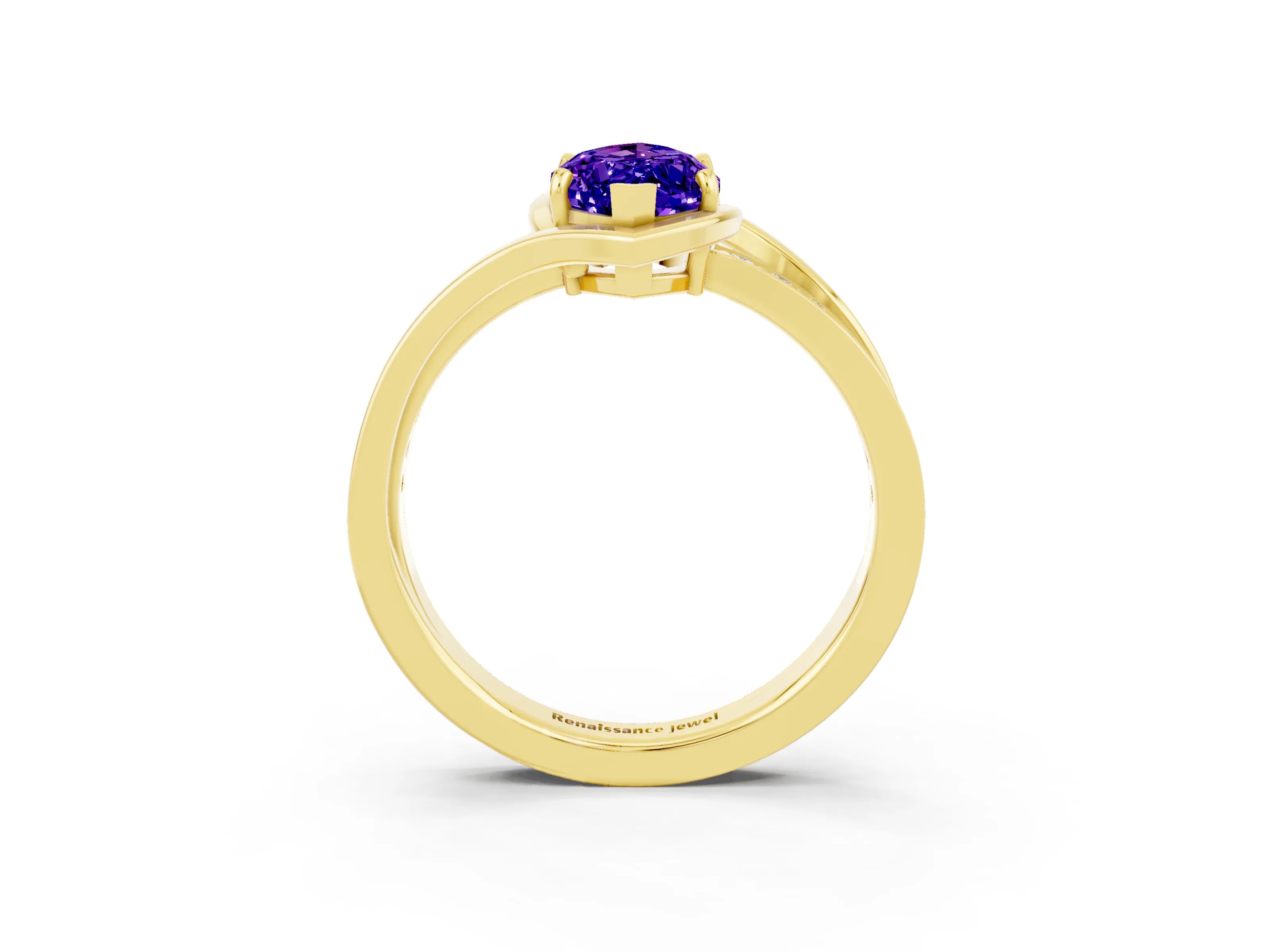 Yellow gold Marquise Cut Tanzanite Solitaire Ring with Split Shank and Prong Setting_3