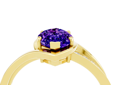 Yellow gold Marquise Cut Tanzanite Solitaire Ring with Split Shank and Prong Setting_4