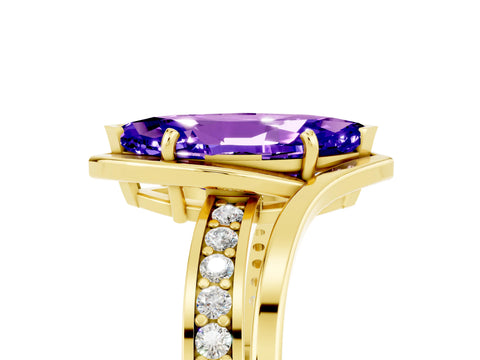 Yellow gold Marquise Cut Tanzanite Solitaire Ring with Split Shank and Prong Setting_5