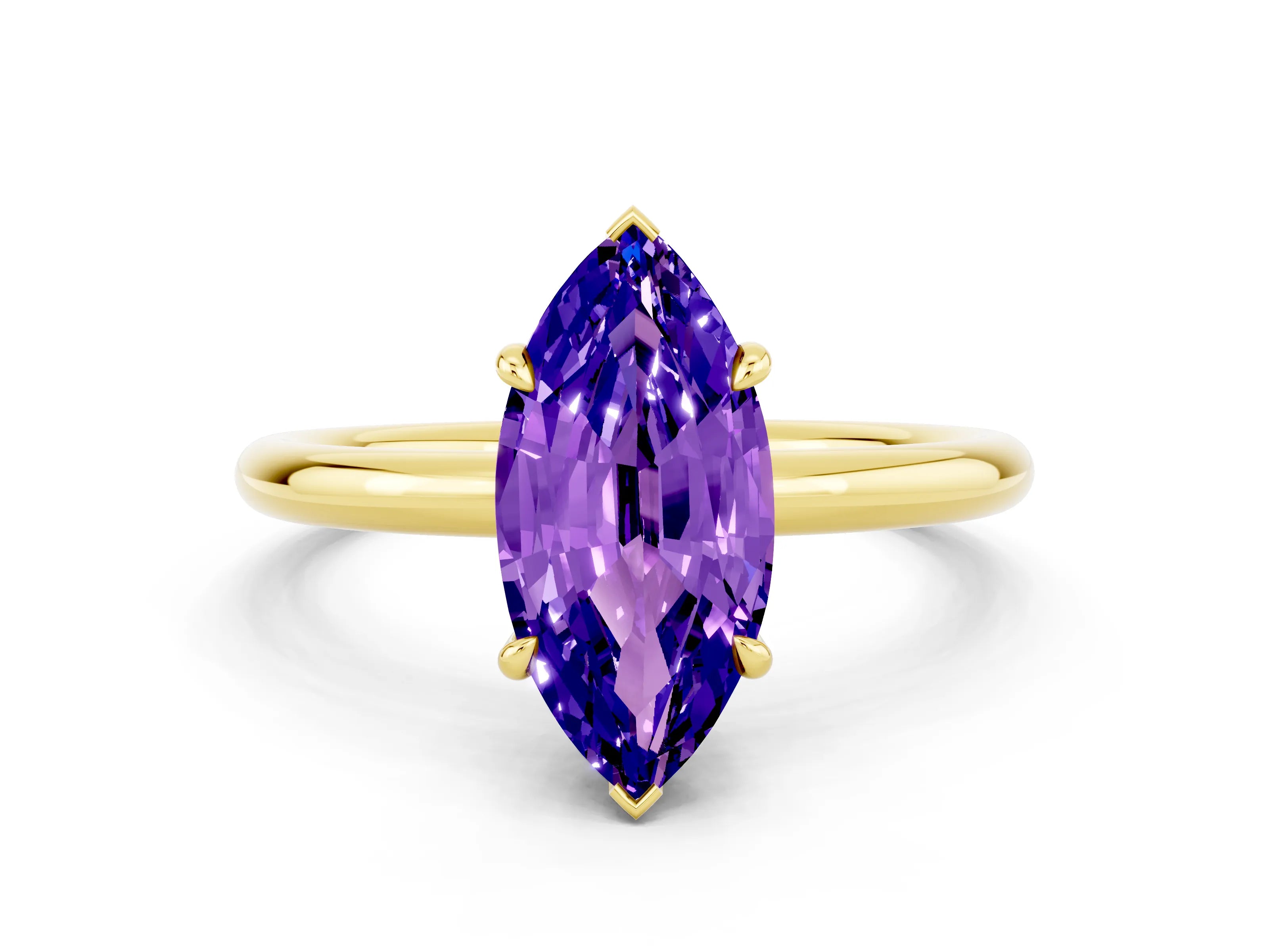 Yellow gold Marquise Cut Tanzanite Solitaire Ring with Thin Band and Four-Prong Setting_12