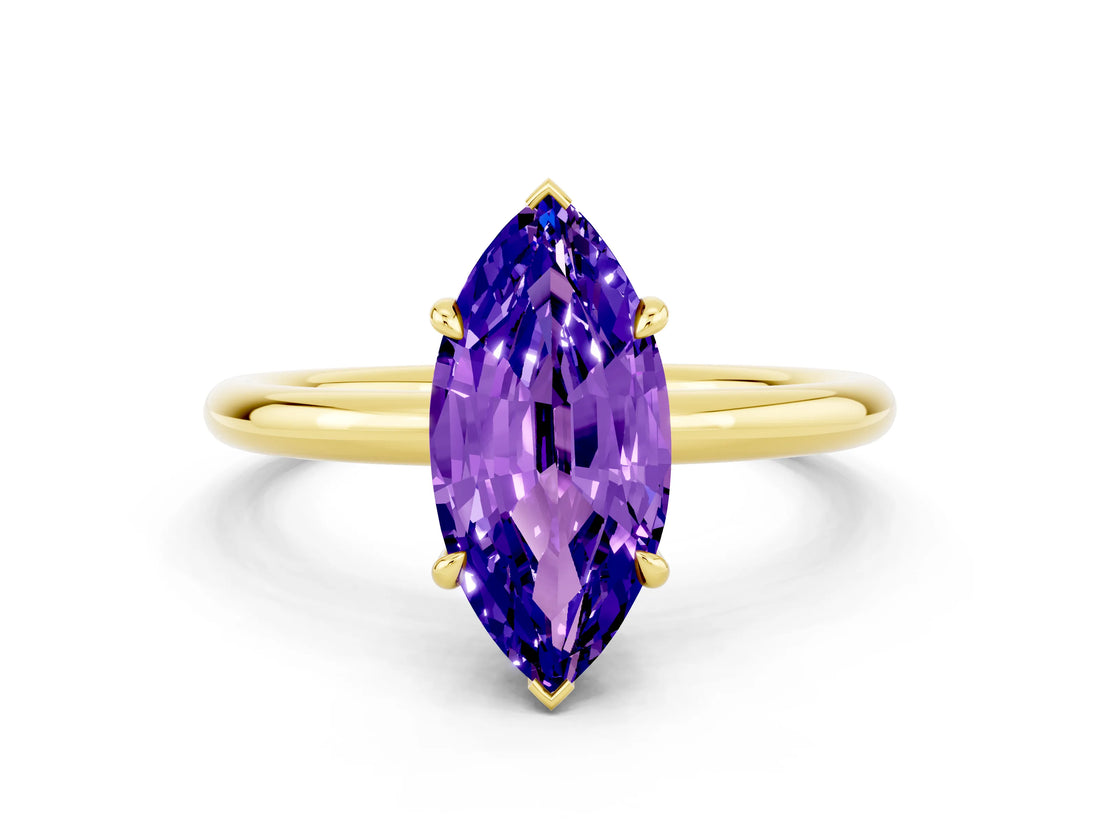 Yellow gold Marquise Cut Tanzanite Solitaire Ring with Thin Band and Four-Prong Setting_12