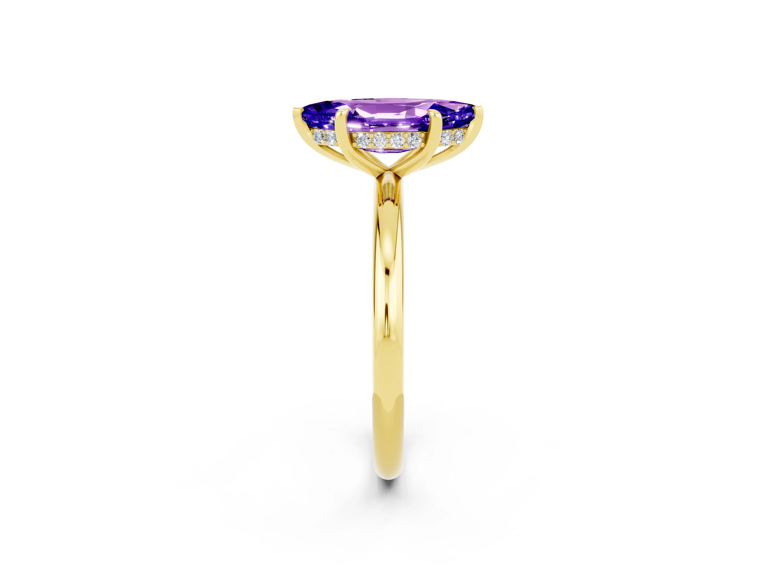 Yellow gold Marquise Cut Tanzanite Solitaire Ring with Thin Band and Four-Prong Setting_14