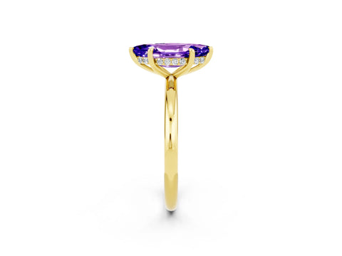 Yellow gold Marquise Cut Tanzanite Solitaire Ring with Thin Band and Four-Prong Setting_14