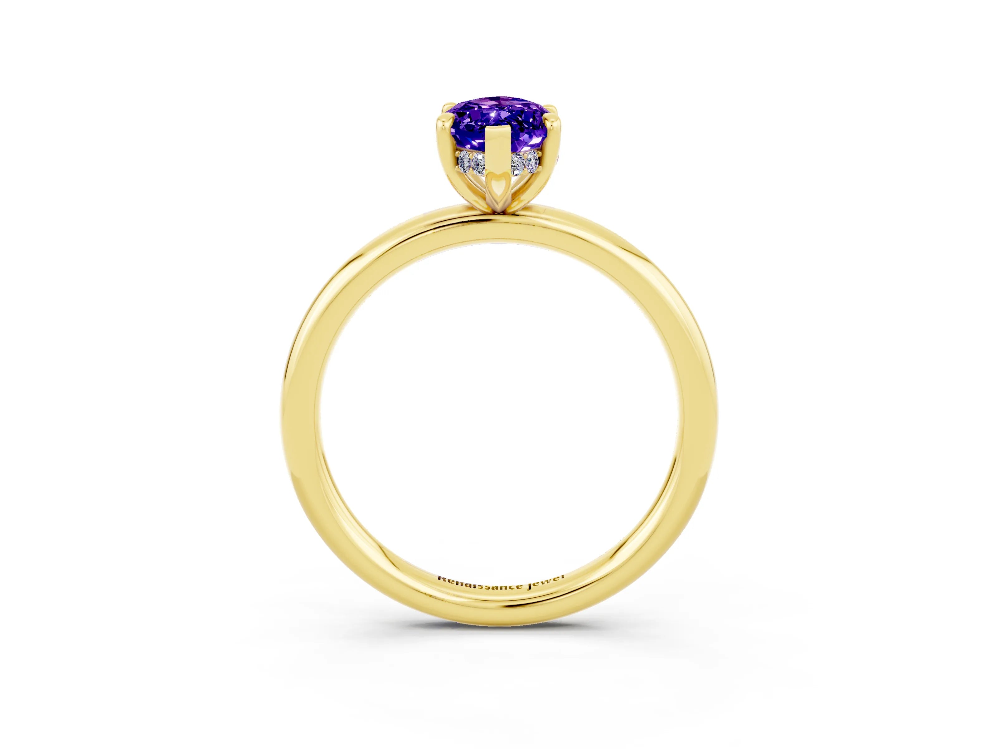 Yellow gold Marquise Cut Tanzanite Solitaire Ring with Thin Band and Four-Prong Setting_15