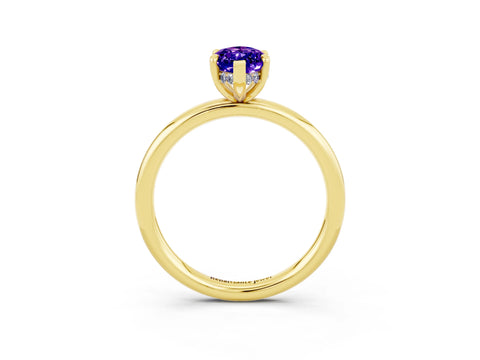 Yellow gold Marquise Cut Tanzanite Solitaire Ring with Thin Band and Four-Prong Setting_15