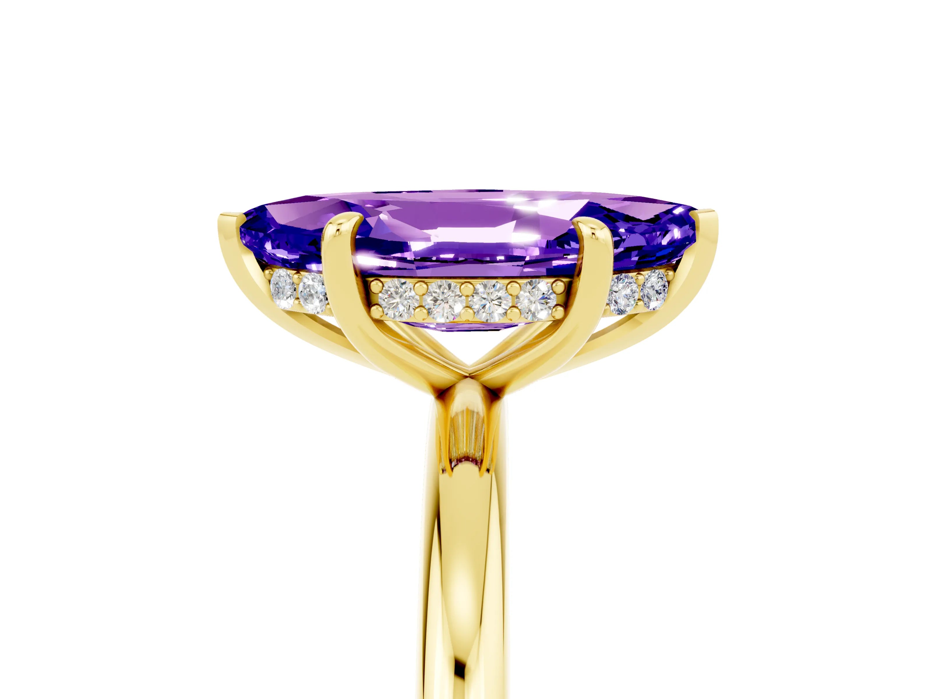 Yellow gold Marquise Cut Tanzanite Solitaire Ring with Thin Band and Four-Prong Setting_17