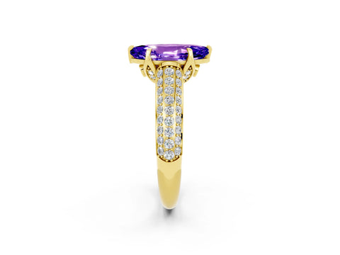 Yellow gold Marquise Cut Tanzanite Solitaire Ring with Three-Row Pavé Band and Four-Prong Setting_14