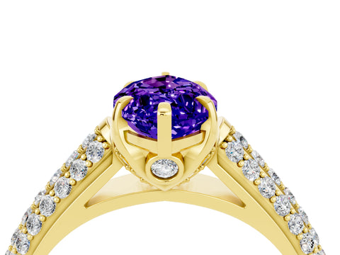 Yellow gold Marquise Cut Tanzanite Solitaire Ring with Three-Row Pavé Band and Four-Prong Setting_16