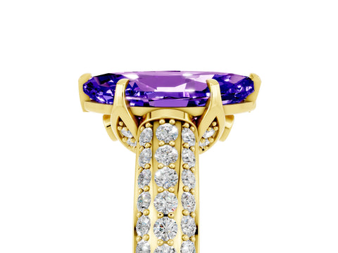 Yellow gold Marquise Cut Tanzanite Solitaire Ring with Three-Row Pavé Band and Four-Prong Setting_17